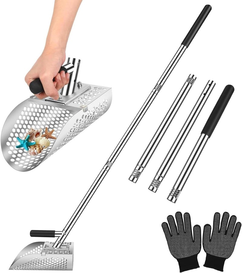 AVOFOREST Long Handle Sand Scoop, Heavy Duty Stainless Steel Metal Detecting Sand Scoop with Long Handle, Sand Scoop Handheld with Long Steel Handle Pole Design, Ideal for Underwater Treasure Hunting - Image 1